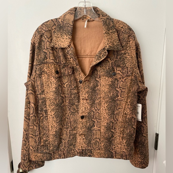 Free People Jackets & Blazers - Free People Brown Snake Print Denim Jacket NWT!